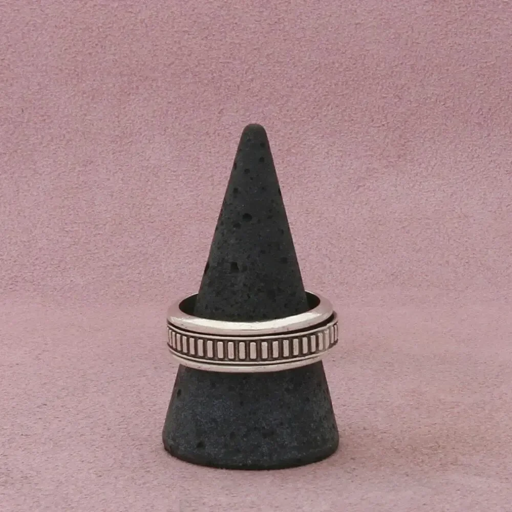 sterling silver mens vintage striped spinner band ring size 11.25